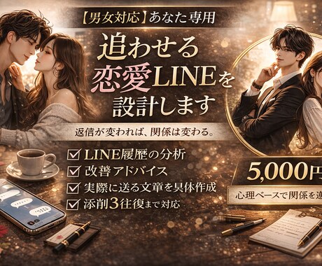 返信が変われば、関係は変わります 【男女対応】あなた専用｜追わせる恋愛LINEを設計します イメージ1