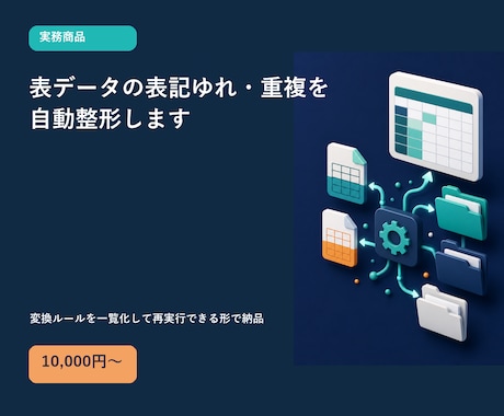 表データの表記ゆれ・重複を自動整形します 変換ルールを一覧化して再実行できる形で納品 イメージ1