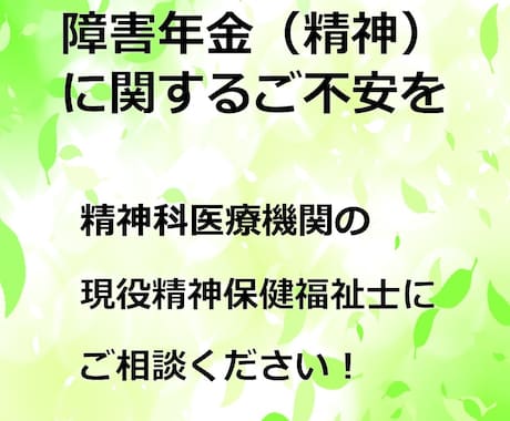 障害年金（精神）について専門家に相談できます 精神科の現役精神保健福祉士が不安を一緒に整理します！ イメージ1