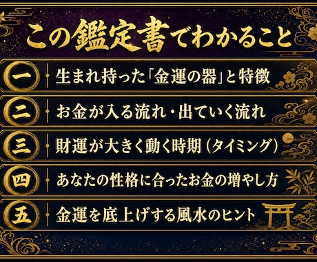 一生もの！四柱推命風水で金運のトリセツを作ります 約1万字の本格鑑定書＋2週間の開運ヒーリング特典つき イメージ2