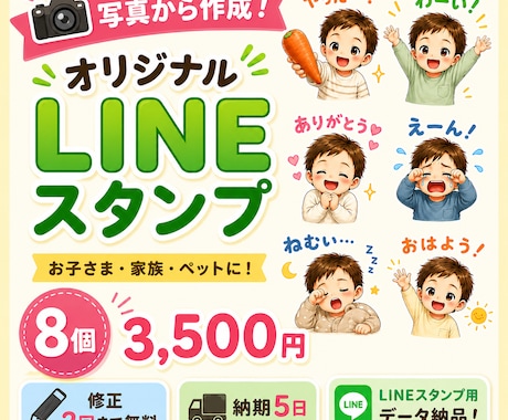 写真からオリジナルLINEスタンプ8個を作成します イメージ1