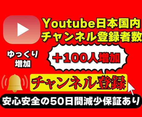Youtubeの日本人チャンネル登録者数増やします 日本人チャンネル登録者数を高品質＆激安＆ゆっくり100人増加 イメージ1