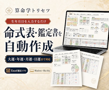 算命学トリセツ命式表・鑑定書を自動生成します 見やすいデザインと簡単操作で大運から日運まで算出！ イメージ1
