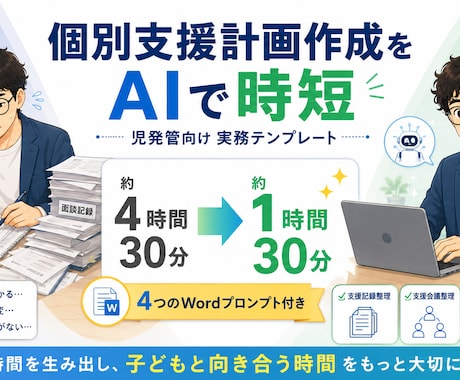 児発管向けAI個別支援計画テンプレを販売します 4つのWordテンプレート＋使い方マニュアル付き イメージ1