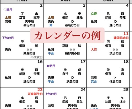 四柱推命からみる運気カレンダーを作成します 生年月日から、あなただけのオリジナルカレンダーを作成！ イメージ2