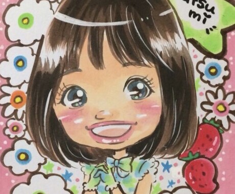 ミニサイズのゆめかわいい似顔絵お描きします 女性やお子様に大人気の漫画タッチのキラキラ似顔絵です！ イメージ1