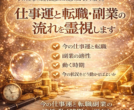 仕事運と転職・副業の流れを霊視します 今の仕事運と転職副業の適性動く時期まで視ます イメージ1