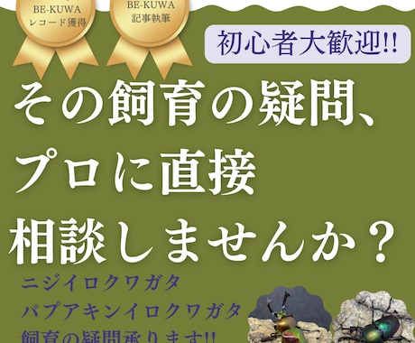 ニジイロ＆パプキン｜クワガタ飼育の疑問、解決します 飼育成功の近道しませんか？現役ブリーダーがお助けします!! イメージ1
