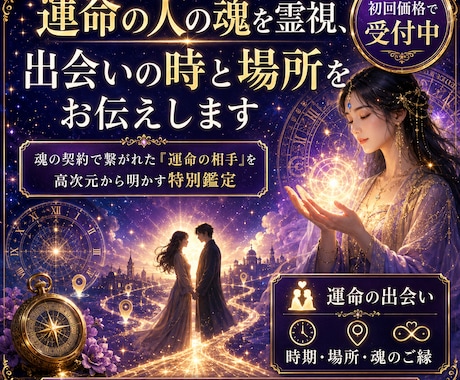 運命の人の魂を霊視、出会いの時と場所をお伝えします 魂の契約で繋がれた「運命の相手」を高次元から明かす特別鑑定 イメージ1