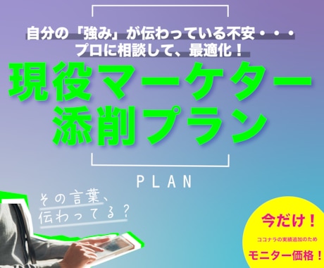 強み伝わってますか？プロ視点でアドバイスします ★今だけモニター価格★大手企業も担っていたマーケターが添削！ イメージ1