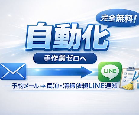 民泊予約メール→清掃依頼LINE通知を自動化します 小規模オーナー向け、【完全無料】ではじめる イメージ1
