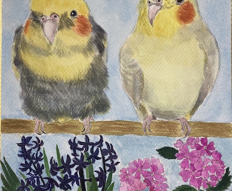 愛鳥さんを水彩絵の具で【通常色紙】に描きます 鳥さんの誕生日・記念日にちなんだお花を添えて水彩画を描きます イメージ2
