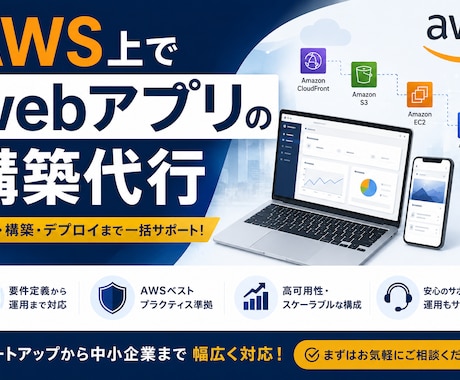 AWS上にWebアプリ・SaaS環境を構築します 「作りたい」を動くサービスに。ご要望に沿って進めます。 イメージ1