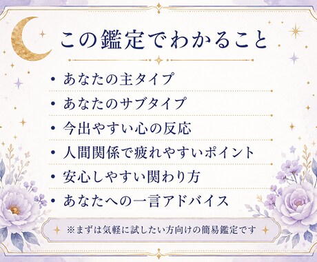 あなたの月詠み6タイプを簡易鑑定します 人間関係で出やすい心の反応をやさしく読み解きます イメージ2