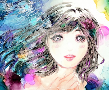 アルコールインク×イラストで彩る唯一無二を作ります 滲む色彩と繊細なイラストが織りなす、あなただけの特別な一枚 イメージ1