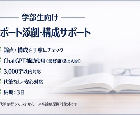 AI活用でレポートの構成・論理を丁寧に添削します 学部生レポートの構成・論点を丁寧に添削します(AI補助使用) イメージ1