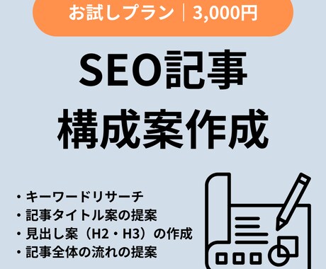お試し｜SEO構成案＋見出し設計を作成します 本格記事発注前のご相談にもおすすめ！ イメージ1