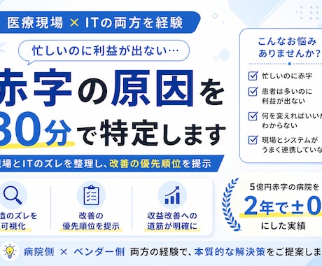 忙しいのに赤字の原因を30分で特定します 現場とITのズレを整理し改善の優先順位を提示 イメージ1