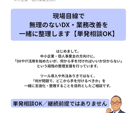 DX・IT活用、何から始めるかを60分で整理します ★中小企業・個人事業向け／売り込みなし イメージ1