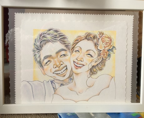 結婚式向きの似顔絵を手描きます 色鉛筆ならではのリアル風な似顔絵です イメージ2