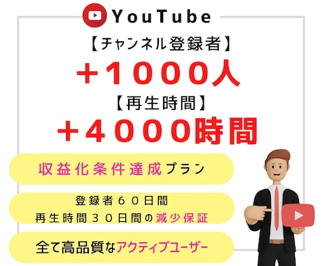 再生時間 4000時間＆登録者1000人宣伝します Youtubeを収益化チャンネルへ！オプションで日本圏高評価 イメージ1