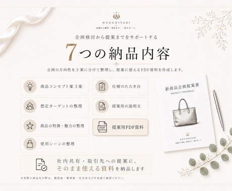 バッグ・小物の新商品企画を提案資料にします コンセプト・特徴・使用シーン・仕様まで分かりやすく整理します イメージ2
