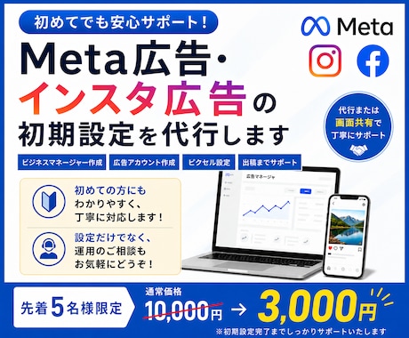 最新Meta広告の初期設定をプロが丸ごと代行します 初めてでも安心｜現役の広告運用者が初心者にも丁寧にサポート イメージ1
