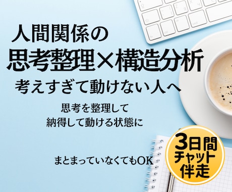 人間関係の構造分析相談｜3日間チャットで整理します 職場/友人/家族…対人関係のモヤモヤ・複雑な状況を整理 イメージ1