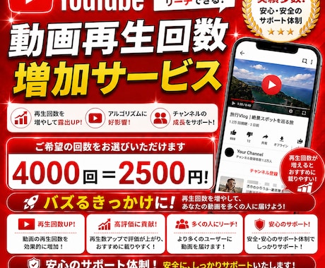 YouTube再生回数+4000回増やします 嬉しい60日長期間の減少時補填保証付き！ イメージ2