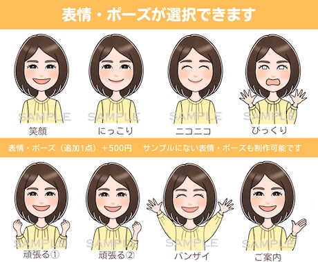 表情・ポーズ違いのアイコン『5セット』描きます SNS・ブログ・挿絵などのイラストに♪ゆるふわ似顔絵！ イメージ2