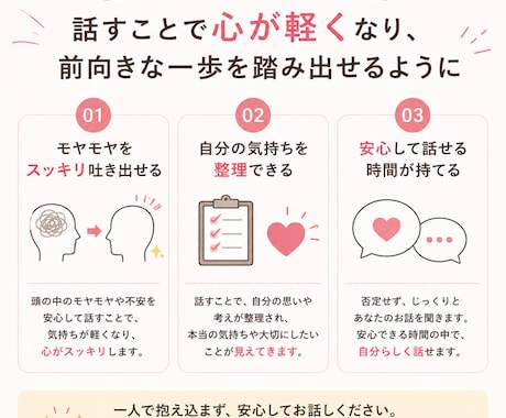 話す事で感情を整理するお手伝いします まずは安心して話せる時間。心のモヤモヤを軽くしませんか? イメージ2