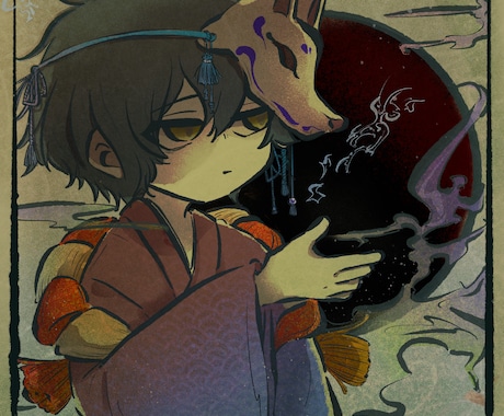 ゆるい和風なアイコン用イラスト描きます どこか和風、かつゆるい感じのバストアップアイコンを描きます。 イメージ1