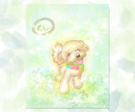 愛するペットちゃんのキラキラ似顔絵をお描きします 柔らかな木漏れ日の中にいる優しい雰囲気の似顔絵をお描きします イメージ2