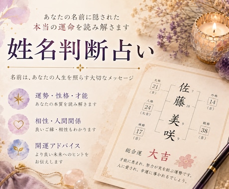 あなたのお名前を鑑定します お名前ー字画からあなたの人生をみます イメージ1