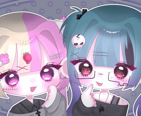 キラキラで可愛いデフォルメを描きます ペア画やアイコンにキラキラで可愛いイラストはいかがですか？ イメージ2