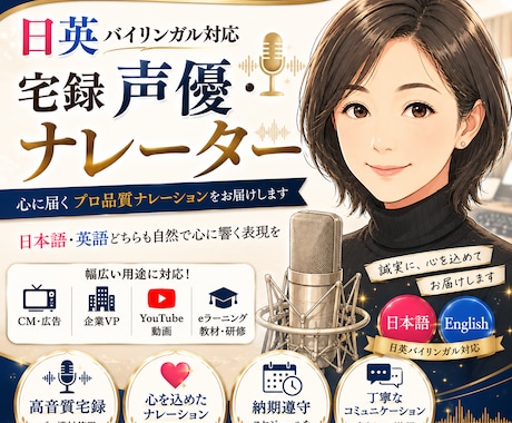 声（日本語・アメリカ英語）で画像に命を吹き込みます プロ品質のナレーションスキル/ネイティブ並の英語インパクト！ イメージ1