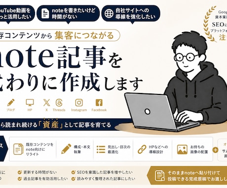 あなたのコンテンツをnote化します 累計116万ビューの現役発信者が、コンテンツをnoteに。 イメージ1