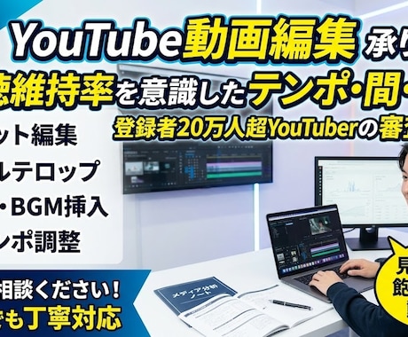 YouTube動画を視聴維持重視で編集します 分析力を活かし最後まで見られる動画へ イメージ1