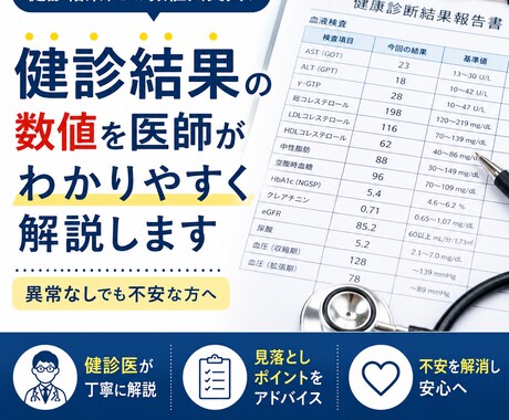 健診結果の数値を医師がわかりやすく解説します 健診医が数値の意味と見落としポイントをやさしく解説します イメージ1