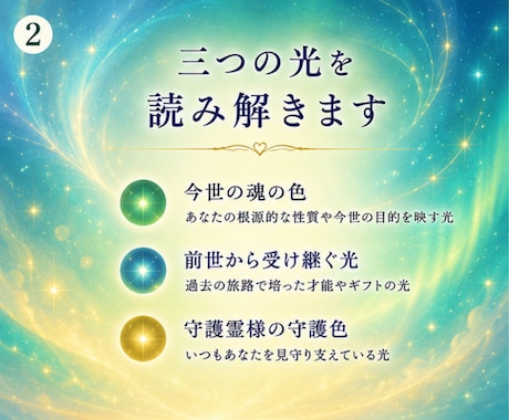 あなたの魂が放つ色、光の輝きを読み解きます 自分を愛するきっかけに。魂の色彩が教えるあなたの光。 イメージ2