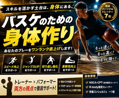 バスケのための身体作りをサポートします スキルの前の土台作り！身体が変わればプレーが変わります！ イメージ1