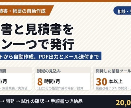 請求書・見積書の作成を自動化します 入力シートから自動作成。PDF出力とメール送付まで イメージ1
