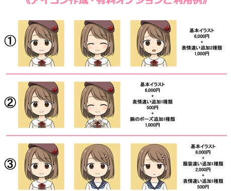 商用利用可！ほんわり可愛いアイコン描きます 差分で複数の表情・服装も制作可能。SNS等におすすめです！ イメージ2