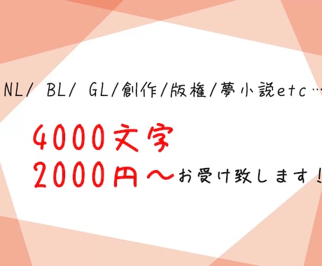 NL /BL /GL/夢小説/創作小説お書きします 《リピーター様限定》理想に沿った小説をお届けします