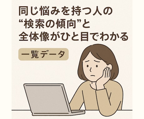 あなたの悩み、検索キーワードで「見える化」します 同じ悩みの検索傾向と全体像がひと目でわかる一覧データをお届け イメージ2