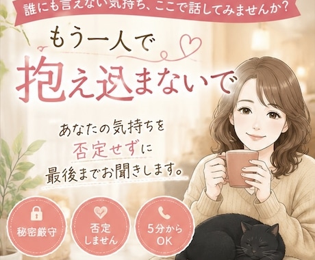 もう限界…そんな気持ちを否定せずお聞きします 秘密厳守！5分だけでも大丈夫。あなたの心が軽くなるお手伝い イメージ1