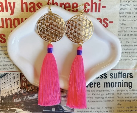 ハンドメイドピアスお作りします 麻柄　フラワーオブライフ　ハンドメイドピアス イメージ2