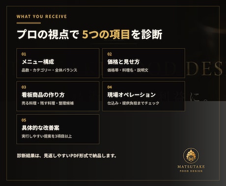 飲食店のメニューをプロが診断・改善します 料理長17年・現場27年の視点で売れる構成へ イメージ2