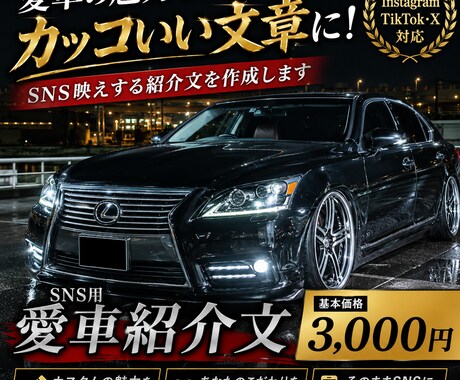愛車の紹介文をカッコよく作りますます SNS映えする愛車紹介文を作成します イメージ1