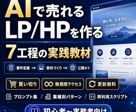 AI活用LP制作の7工程を実務レベルで学べます コピペで使える初心者から実務者まで使えるAI制作フロー イメージ1